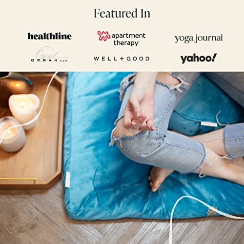 Image of Mindful Modern Meditation Cushion & Mat Bundle - Luxury Velvet Zafu Floor Pillow & Rectangular Mat - Turquoise