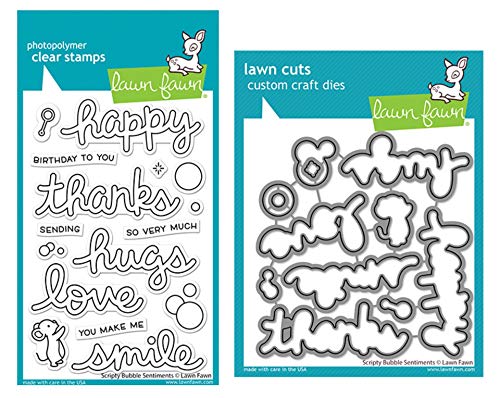 Lawn Fawn Scripty Bubble Sentiments 4"x6" Clear Stamp Set and Coordinating Dies, Bundle of 2 Items (LF2502, LF2503)