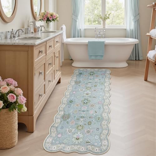 Tapete corredor Oushak Modern 2x6 azul boho miniatura 6