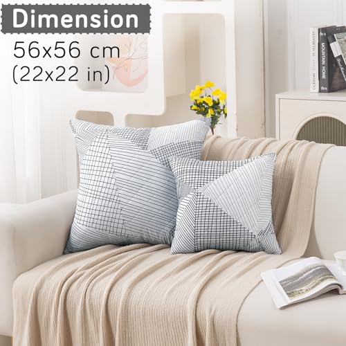 Image of HOKIPO 'Elira Series' Printed Quilted Cushion Cover for Sofa 22x22 Inches, Set of 2, Snow White Black Geometry (AR-6232-C9*2)