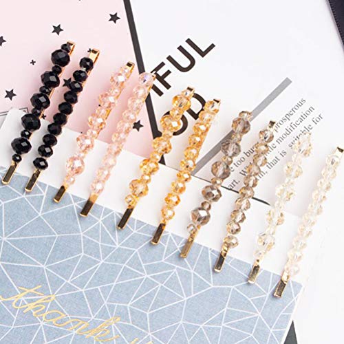 Lurrose 10 peças de grampos de cabelo coloridos com contas de cristal, grampos de cabelo dourados el