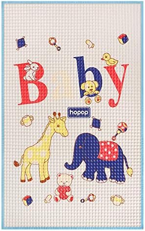 Hopop Air Filled Rubber Mat | Multipurpose Waterproof Mat for Baby Massage or Diaper Change | 100% Soft Natural Rubber Baby Floor/Crawling| Foldable & Lightweight | Size 90x60cms | Baby-Blue