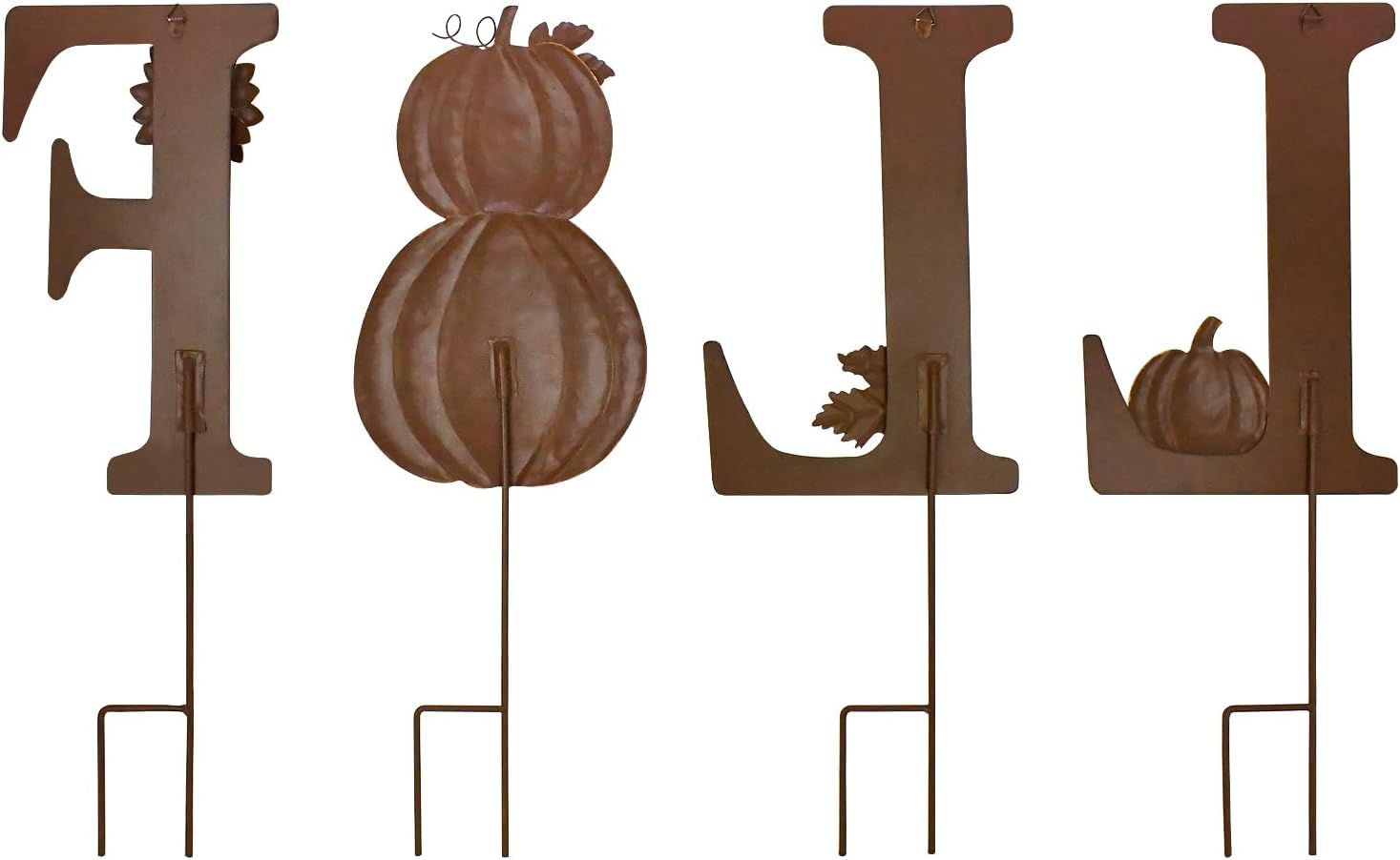 Morning View Fall Letter Garden Stakes Decorative Pumpkin Yard Signs Metal Outdoor Autumn Harvest Plant Stake Art for Lawn Porch Patio Pathway Thanksgiving Fall Decor Outdoor 20.75 Inch Tall