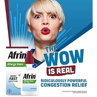 Afrin Allergy Sinus Nasal Spray - احتقان الأنف السريع والقوي من الحساسية ، للبالغين والأطفال 6 سنوات فما فوق ، 0.50 Fl Oz ( حزمة من 1 )