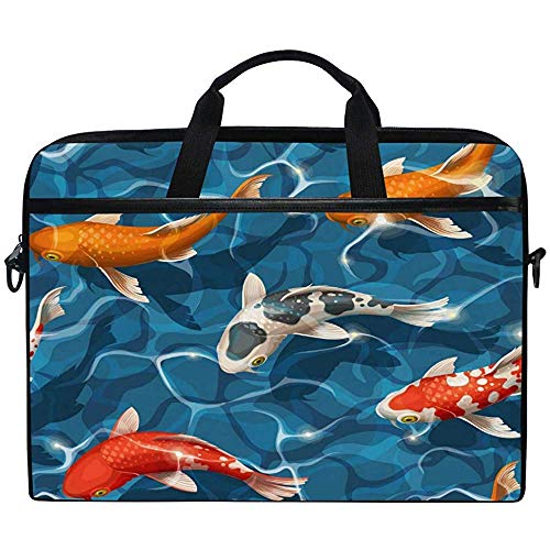 Carpas Japonesas Koi Fish Painting Artwork Laptop Case Bolsa De Hombro Crossbody Briefcase Messenger Sleeve con Correa para El Hombro Mango,para Ella Him,14-14.5 Pulgadas