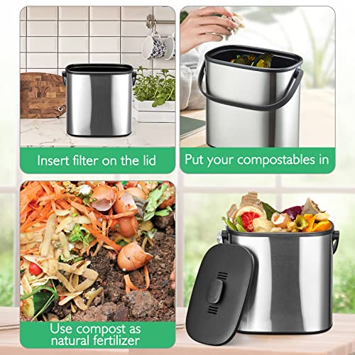 Hepheter Compost Bin For Kitchen Countertop, Stainless Steel Food Waste Bucket, Indoor Compost Bin With Charcoal Filter, Mountable Food Waste Bin For Kitchen, 1.3 Gallon #TOP7