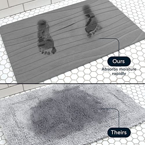 SUTERA Diatomaceous Stone Bathmat | Ultra-Absorbent, Quick-Drying Bath Mat | Slip-Resistant Surface for Safer Bathrooms | Charcoal Grey Finish | 23.5" x 15" (1 Pack)