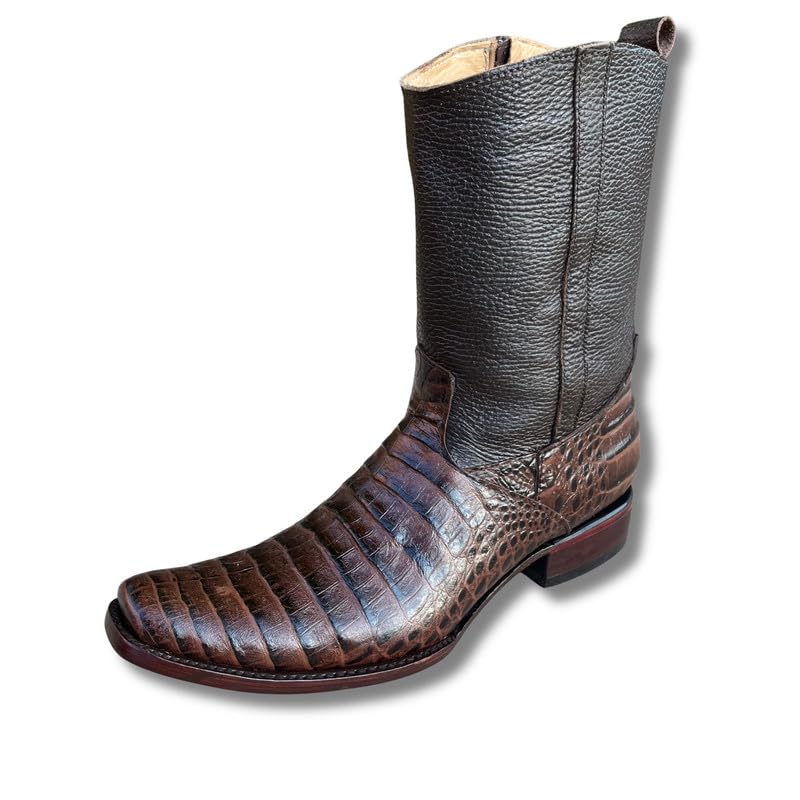 Image of Men's Alex Exotic Caiman Python Western Cowboy Boots Square Toe Pull On Tall Shaft bota de vaquero para hombre