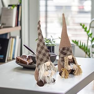 Mrlikale 2Pcs Coffee Gnomes Plush Decor Coffee Table Coffee Bar Gnomes Decorations Handmade Elf Dwarf Collectible Figurines Plush Doll for Home Office DecorDark Brown