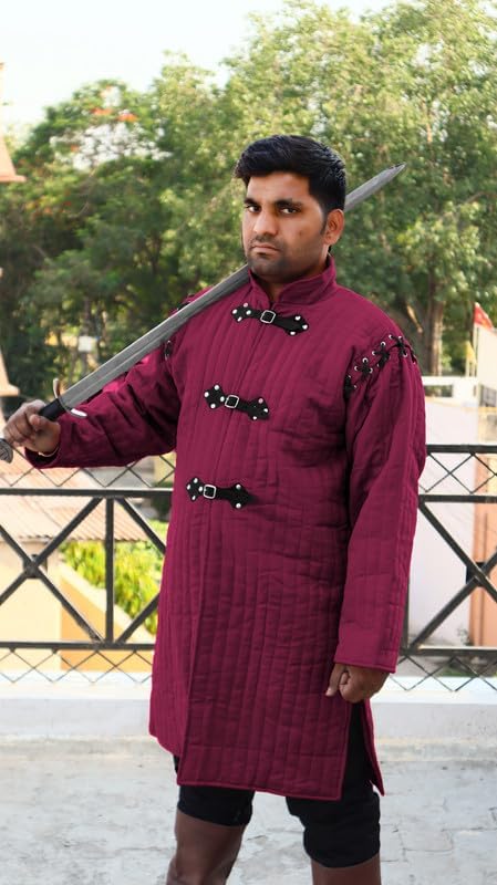 Miniatura 5 de THE MEDIEVALS Medieval grueso acolchado de longitud completa mangas completas Gambeson capa Aketon chaqueta armadura, tela de algodón