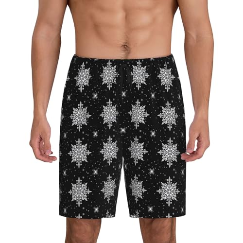 VOSERY Mens Pajama Pants - Comfy Black Snowflakes Print Pajama Shorts for Men Shorts Casual, Pj Bottoms Lounge