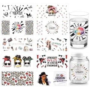 arricraft 10 Sheets Fashion UV DTF Cup Wrap for 16OZ Glass, Hair Salon Make up Rub on Decals Sunglasses Leopard Transfer Stickers for DIY Bottles Containers Cosmetic Supplies Women
