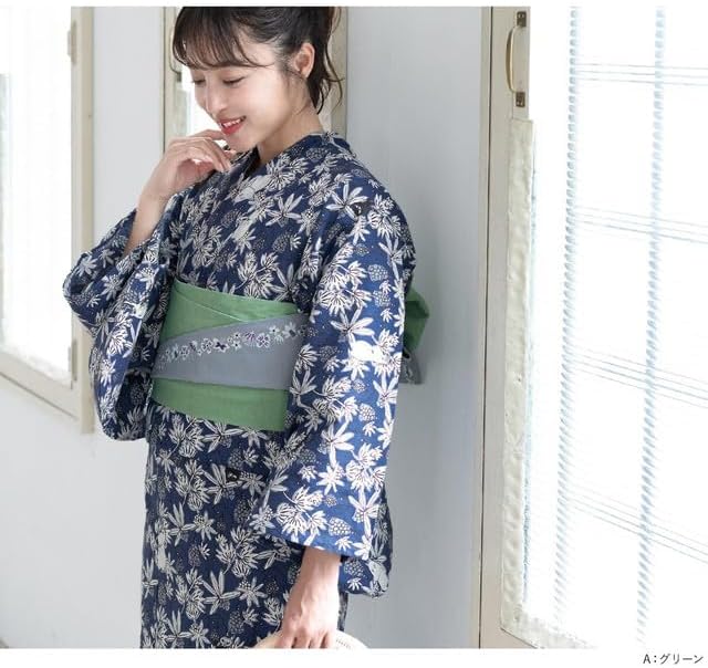 ムーミン 半幅帯 グリーン 花柄 浴衣 帯 MOOMIN 女性 和装 半巾帯 夏向け|