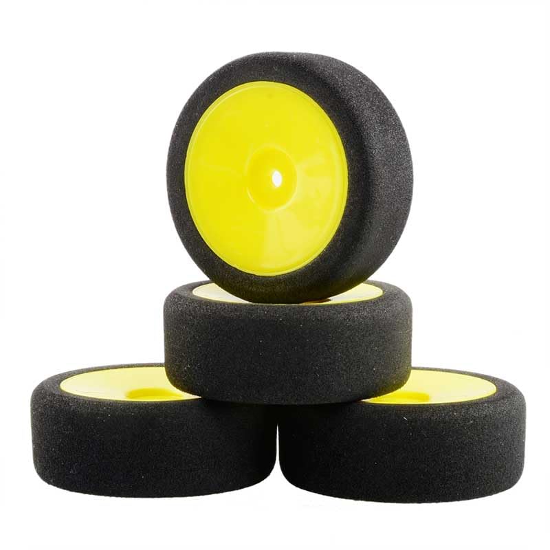 12mm Hex RC Racing Cars Accessories 4Pcs Set Racing Foam Tire Wheel Rim Set For HSP HPI 1/10 On-road RC Car(Yellow)