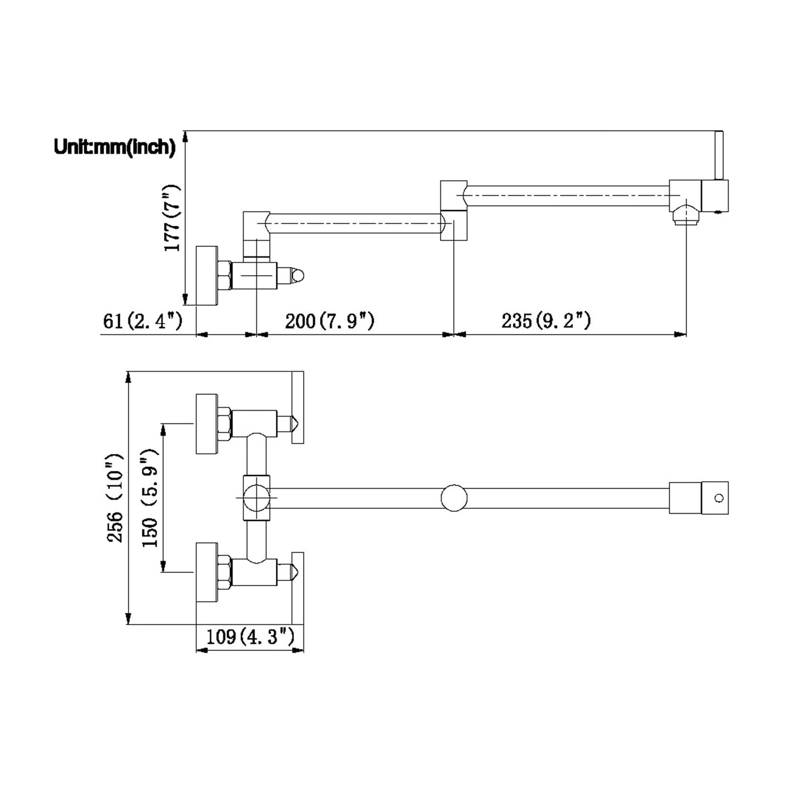 Grifos mezcladores para Fregadero Grifo de Cocina Pared con caño latón Agua Caliente y fría Doble manija Ideal renovación (Modelo D)