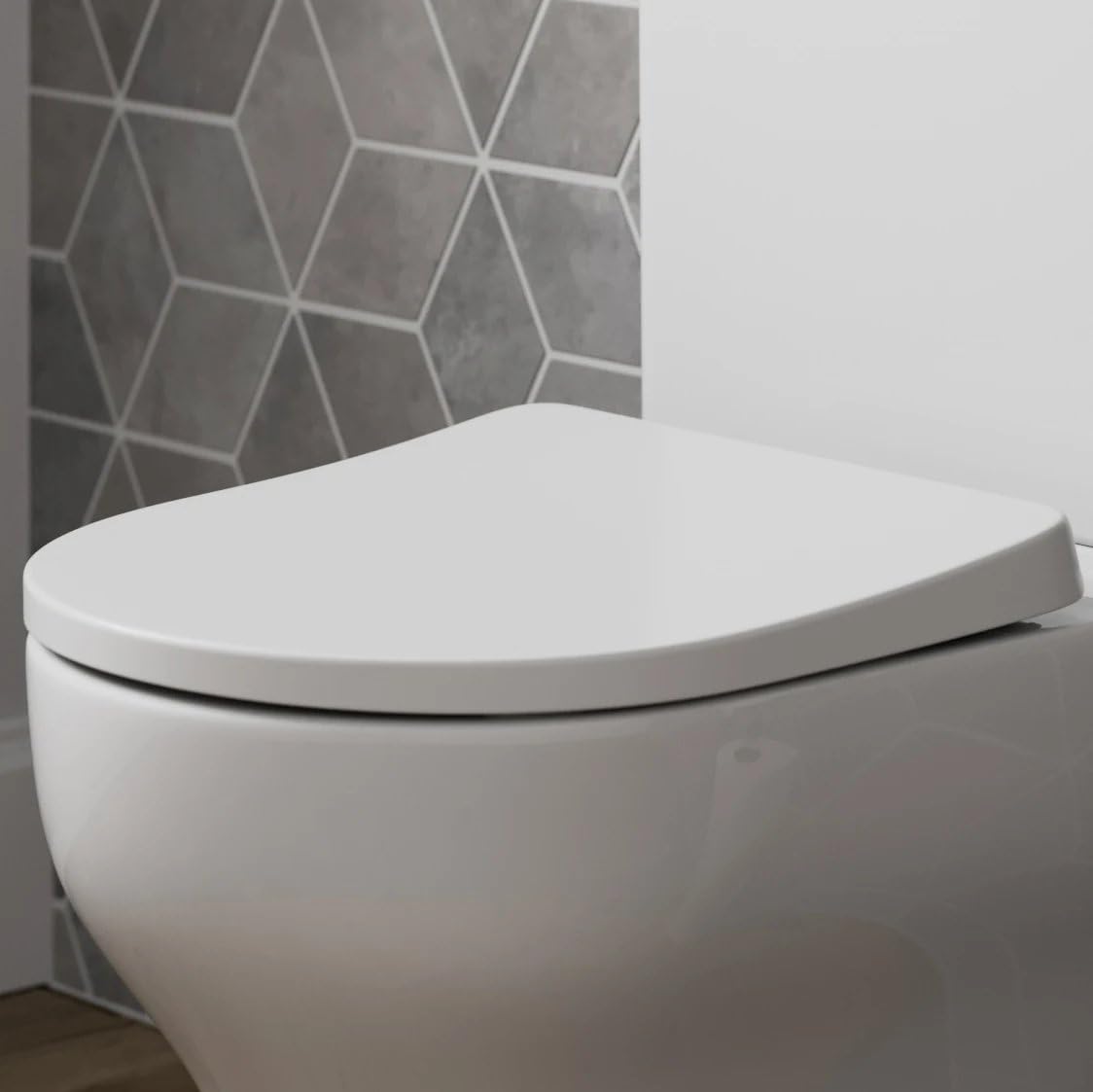 Affine® Modern Bathroom Cloakroom D Shape Toilet Seat Soft Close Top Fix Hinges Compact, White Gloss