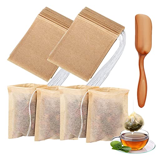 400 PcsTea filter bag, 100% natural wood pulp paper material, disposable tea soaking device, empty tea bag with drawstring, for loose leaf tea (3.5 x 2.75 inches)