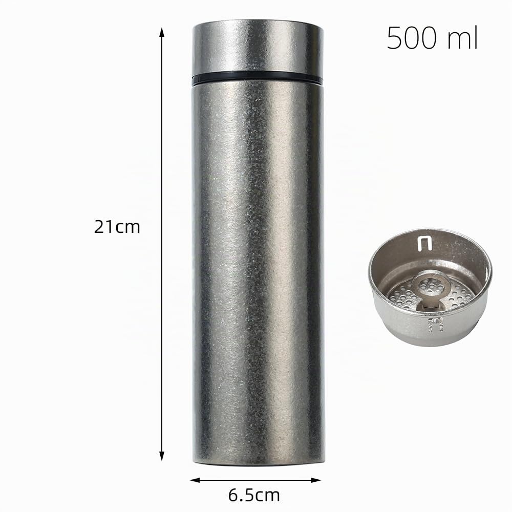 Titanium Thermosflaschen mit Teefilter, doppelwandiger Vakuum-Wärmebecher, silber, langlebig und leicht, für heiße und kalte Getränke Thermobecher mit integriertem Sieb (500ML)