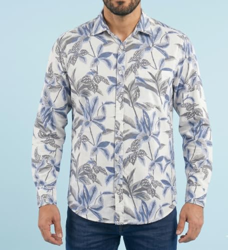 Image of UNM Men's Casual Shirt, Tropical Leaf Print on White