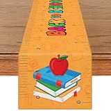 72 x 13 Inches Back to School Table Runner, Colorful Ruler Design Linen Burlap Table Decor with Books and Apples for Classroom, Teacher Desk, First Day of School, and Welcome Back Decorations