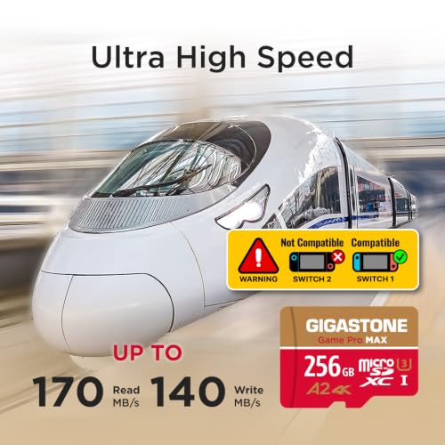 Image of 【for Switch 1 Only】 GIGASTONE 256GB Micro SD Card, 4K Game Pro MAX, A2 V30 Memory Card for Gaming Console, 4K UHD Video, Up to 170 /140 MB /s, UHS-I U3 C10 with Adapter【5-Years Data Recovery】
