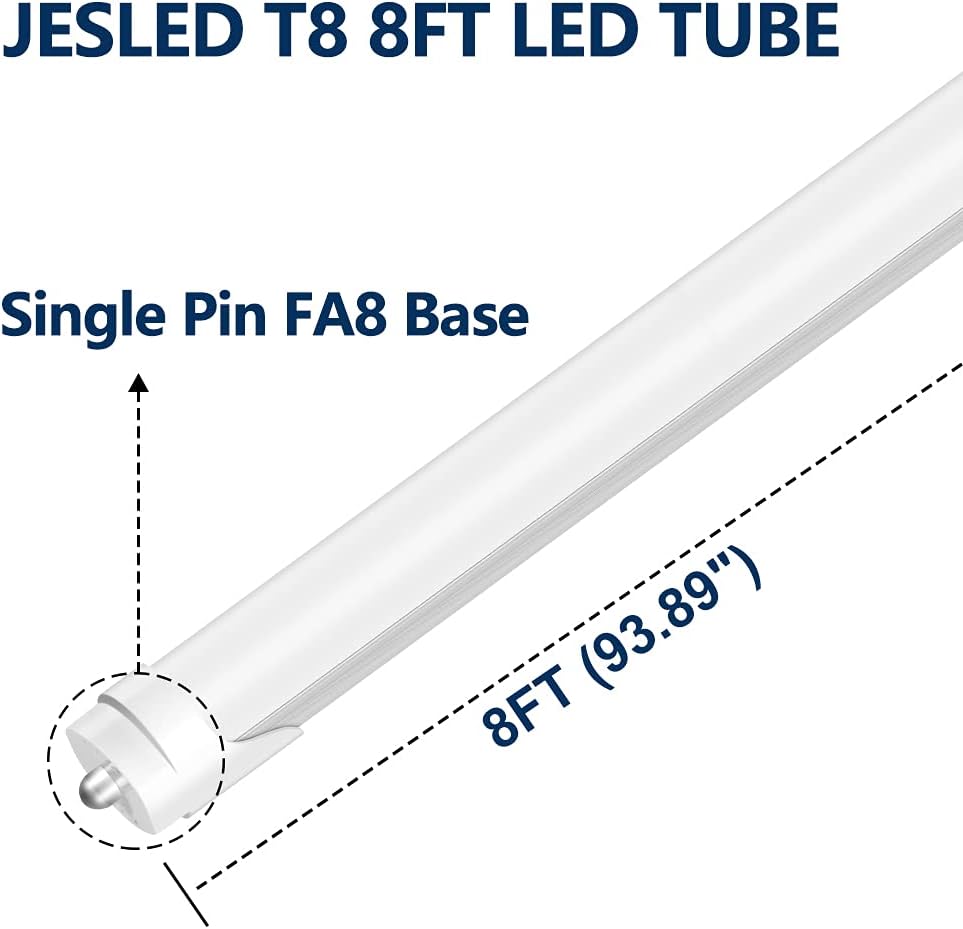 Uр Tо 60% оƒƒ JESLED T8 T10 T12 8FT LED Light Bulbs, 50W 6000LM, 5000K Daylight White, Single Pin Fa8 LED Tube Replacement for Fluorescent Fixtures, Frosted, Ballast Bypass, Warehouse Workshop Garage Lights 4-Pack 70% оƒƒ Evеrуthіng JESLED T8 T10 T12 8FT LED Light Bulbs, 50W 6000LM, 5000K Daylight White, Single Pin Fa8 LED Tube Replacement for Fluorescent Fixtures, Frosted, Ballast Bypass, Warehouse Workshop Garage Lights 4-Pack