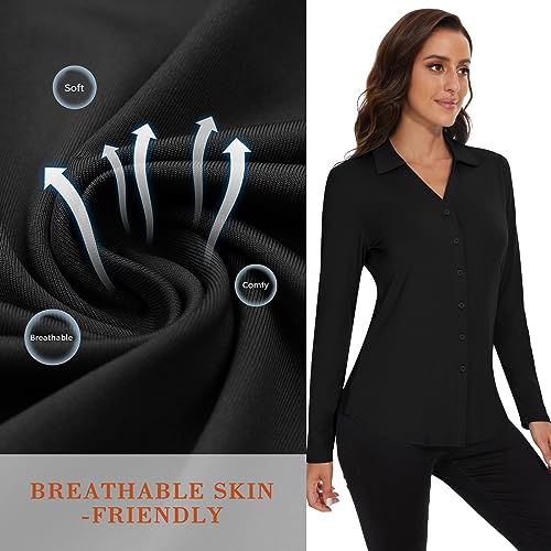 Image of Soneven Womens Golf Polo Shirts 3 /4 Long Sleeve V Neck Button Down Shirts Business Causal Work Blouses Tops