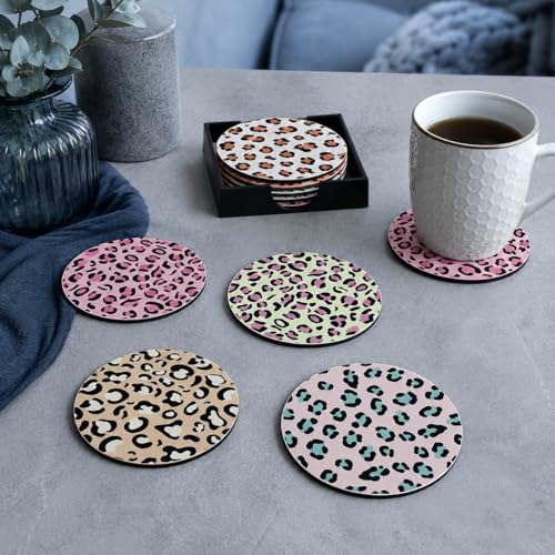 Image of Zesta Coasters for Cups Set of 6 / Wooden Coasters for Bar Accessories for Home /Tea Coaster Set of 6 / Waterproof Dining Table Decor Glass Cover (Jungle Theme, Circle)