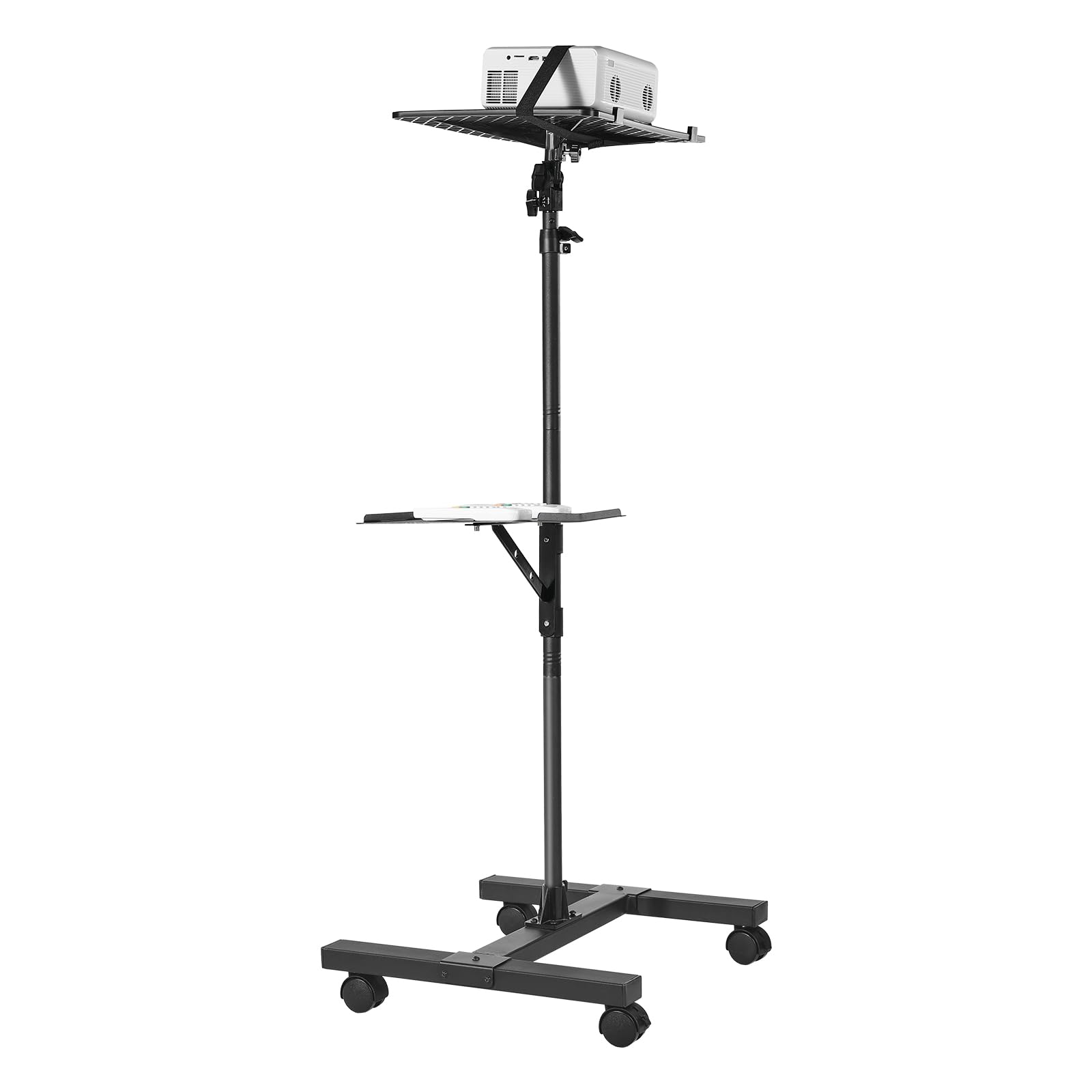 VEVOR Support de projecteur avec roulettes, hauteur réglable 86-136 cm, 2 plateaux, pour cinéma plein air