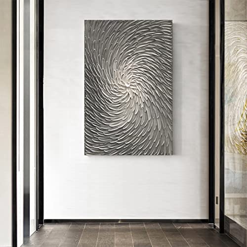 Epicler Silver And White Textured Wall Art Hand-Painted Modern Wall Decoration 3D Oil Painting Abstract Art Oil Painting Home Wall Decoration 36X24 Inches #TOP1