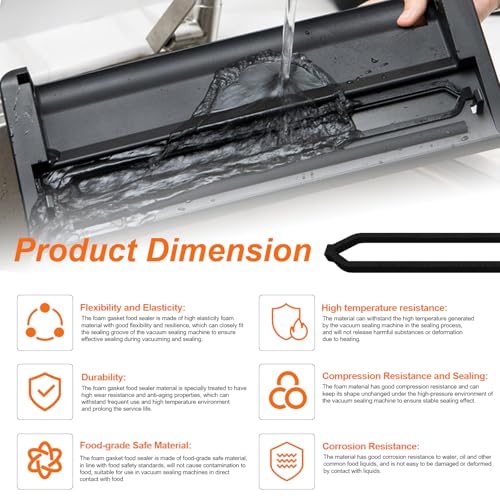 Food Sealer Gasket for Vacuum Sealer Machine, Foam Gasket Sealing Upper and Lower Replacement Parts Compatible with GERYON Food Saver E2900/E2901 Series, 6 Pcs