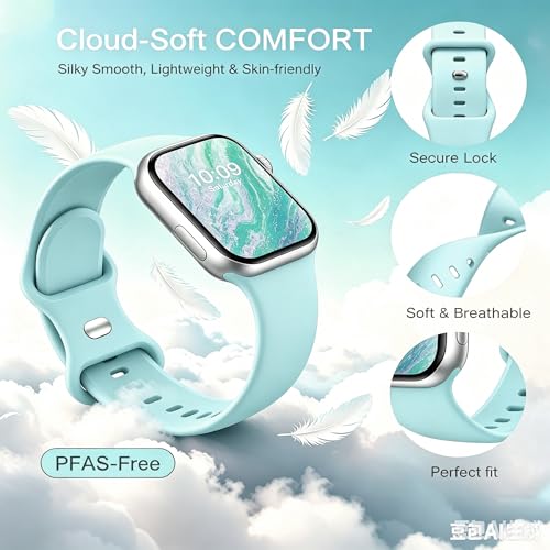 Image of Bands Compatible with Apple Watch 38mm 40mm 41mm 42mm 44mm 45mm 46mm 49mm,Soft Silicone Replacement Sport Accessory Strap Wristband for iWatch Series Ultra 11 10 9 8 7 6 5 4 3 2 1 SE Women Men Seafoam