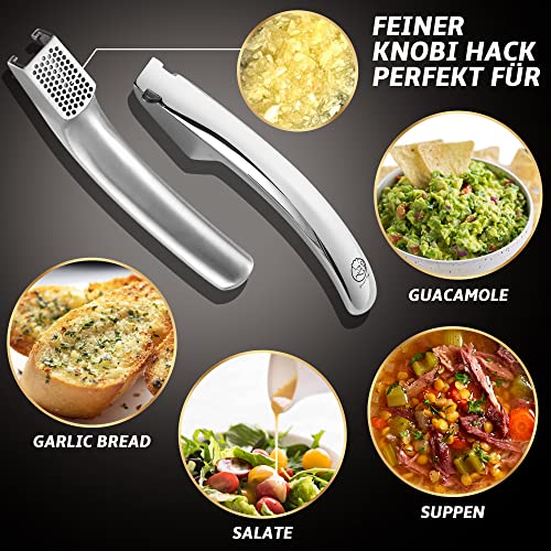 Foto von Knoblauchpresse Edelstahl für Knoblauch & Ingwer (kein Schälen notwendig) | Leicht zu reinigende Knoblauch Presse | Garlic Press mit 5 Jahren Garantie