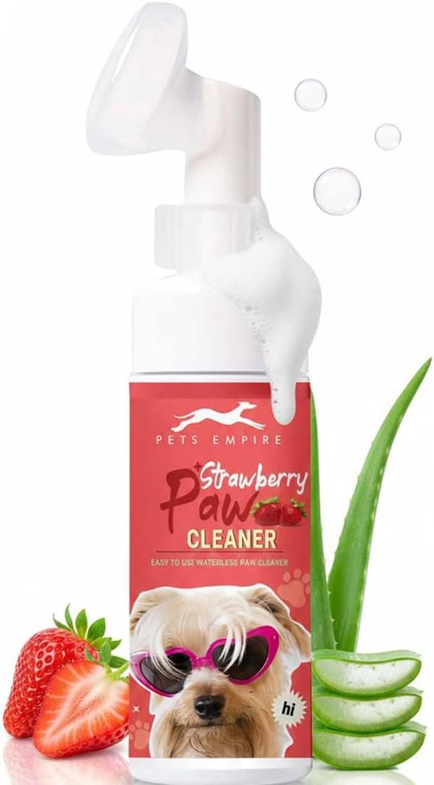 Pets Empire Paw Cleaner, Pet Foot Cleaning Foam Waterless Pet Shampoo with Silicone Brush for Dogs Cats Feet Cleaning 150 ml (Strawberry)