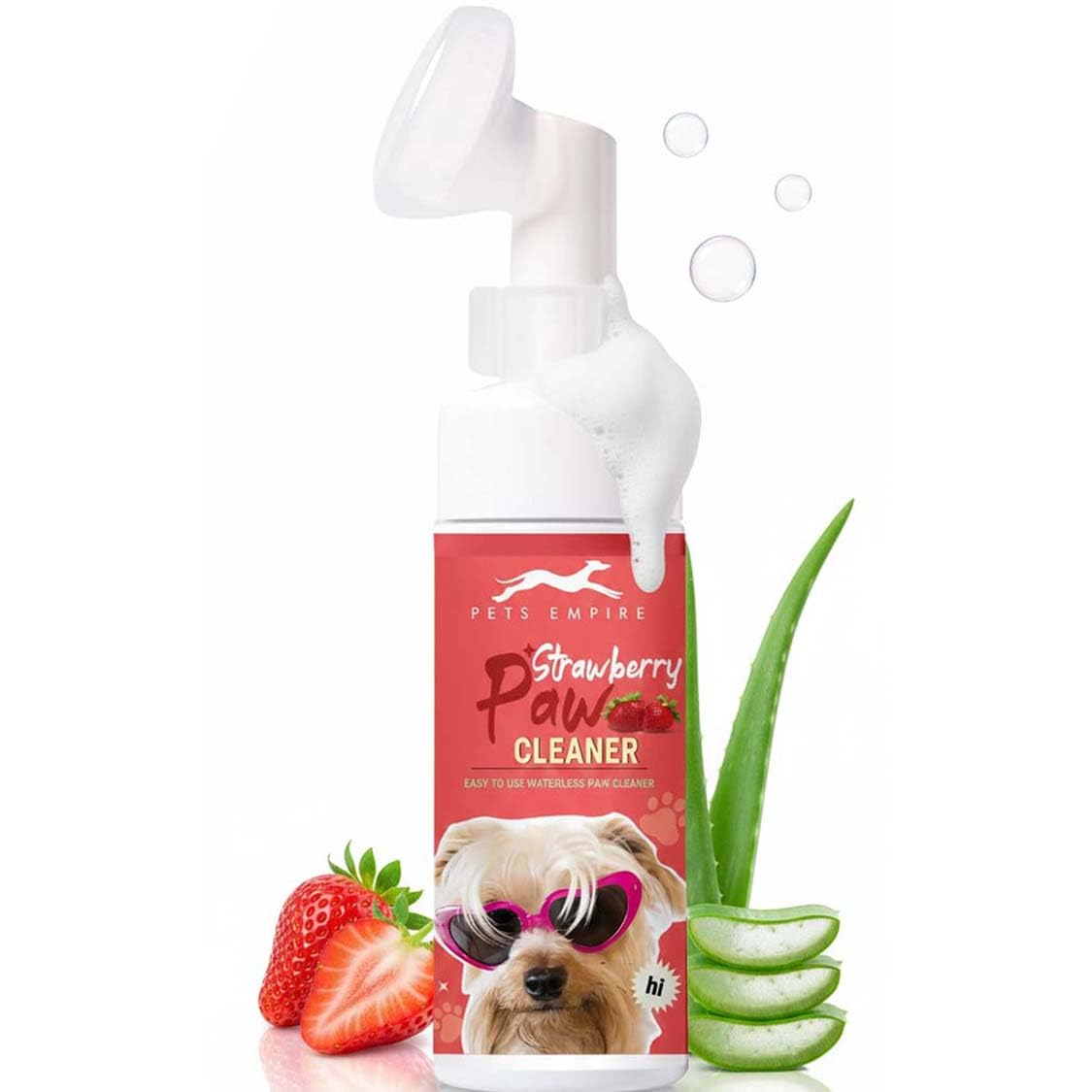 Pets Empire Paw Cleaner, Pet Foot Cleaning Foam Waterless Pet Shampoo with Silicone Brush for Dogs Cats Feet Cleaning 150 ml (Strawberry)