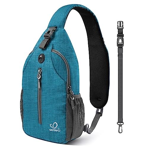 WATERFLY Small Hiking Sling Bag: Crossbody Sling Backpack Chest Bag Daypack for Men Women with Skin-Friendly Shoulder Strap Peacock Blue(other Style)