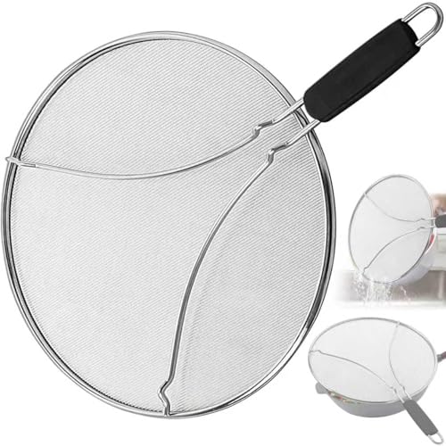 Splatter Screen for Cooking Perforated Stainless Steel 13 Inch Stainless Steel Grease Splatter Guard Comfortable Grip Shield from Splashing Oil