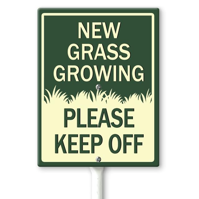 Horienteeon New Grass Growing Keep Off Yard Sign with Stakes 11.5×15cm, Sturdy Aluminum Yard Signs Rust Free, Keep Off The Grass Yard Sign, Stay Off Grass Signs, Easy to Install