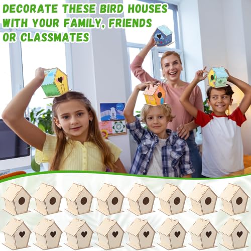 DoubleFill 12 Pack 4.33\'\' Wooden Bird House Craft Kit for Kids Spring DIY Birdhouse to Build and Paint Unfinished Hanging Birdhouse Bulk Spring Summer Bird Feeder for Class Creative VBS Crafts