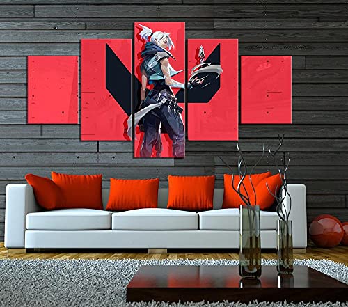 MPPSU Videojuego Personajes Femeninos Guerreros 5 Paneles Impresión HD Cuadros Decoracion Dormitorios Salon Modernos 150Cm×80Cm Con Marco