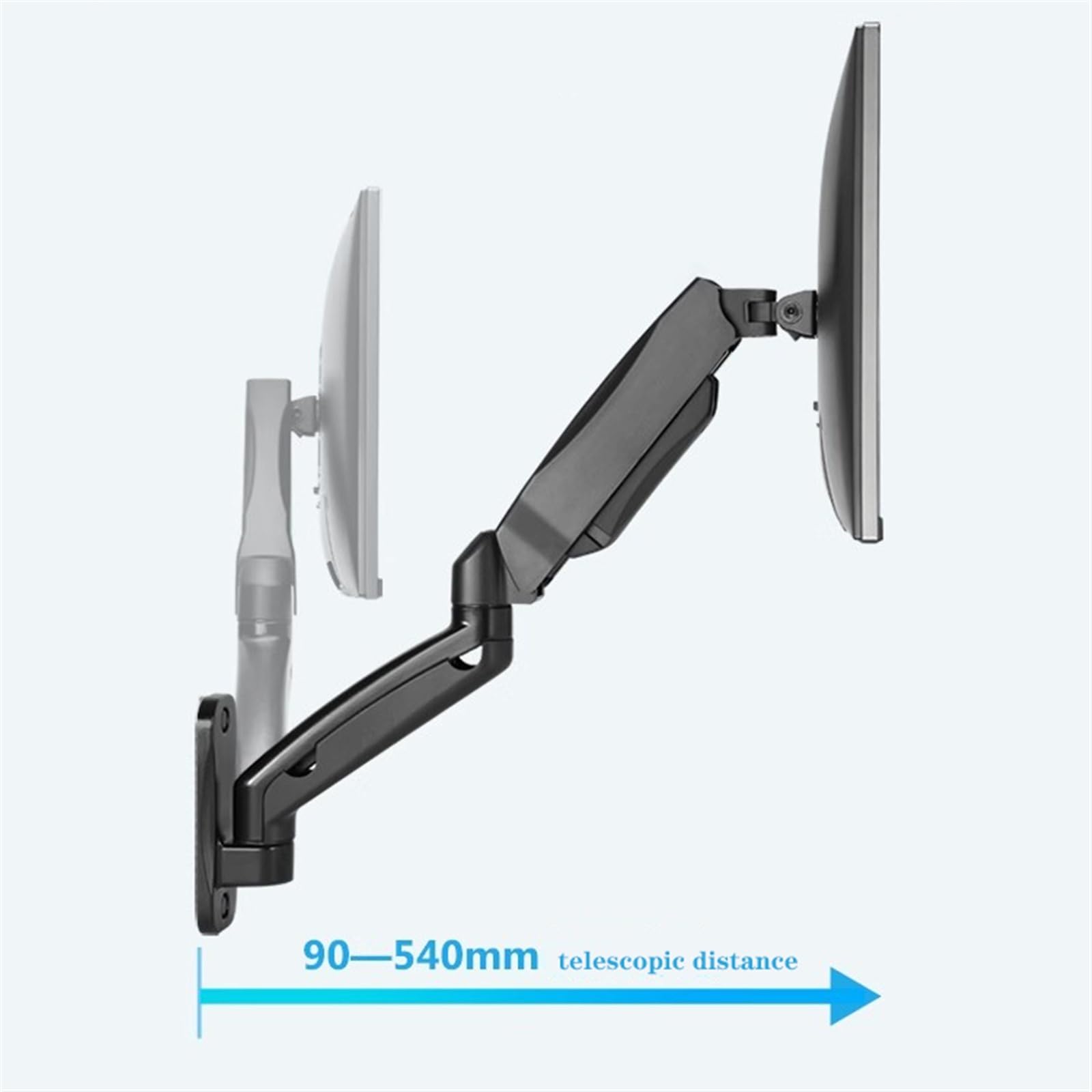 Braccio for monitor singolo montato a parete for schermi fino a 32 pollici, supporto for monitor con molla a gas completamente regolabile, supporta 2,2-19,8 libbre, VESA 75x75 mm/100x100 mm, nero