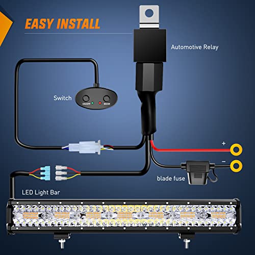 Image of Nilight 20inch Amber White Strobe 6 Modes 420W LED Light Bar | Constant /Flash 6 Modes Memory Wiring Harness Kit, Spot-Flood Combo Beam Auxiliary Lights Fit Truck Car ATV Jeep