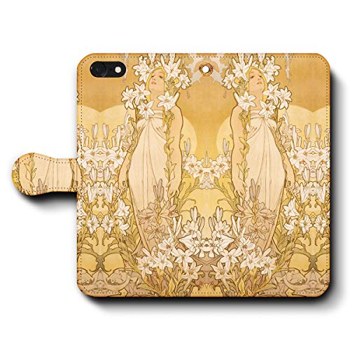 iPhone14 アルフォンス ミュシャ 四つの花 ユリ 557 スマホケース 手帳型 全機種対応 ケース 人気 絵画 耐衝撃 レザー調 丈夫 名画 人気 携帯ケース