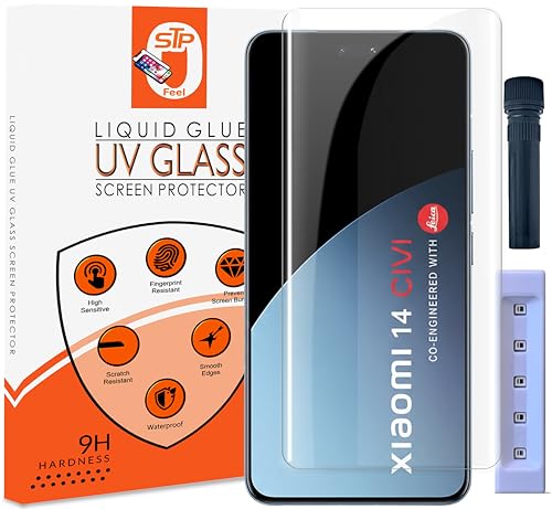 Image of Advanced UV Tempered Glass Screen Protector Guard Compatible For Xiaomi 14 Civi 5G (6.55 Inch, Pack of 1) Full Adhesive UV Curved Case Friendly HD Clarity with easy installation kit