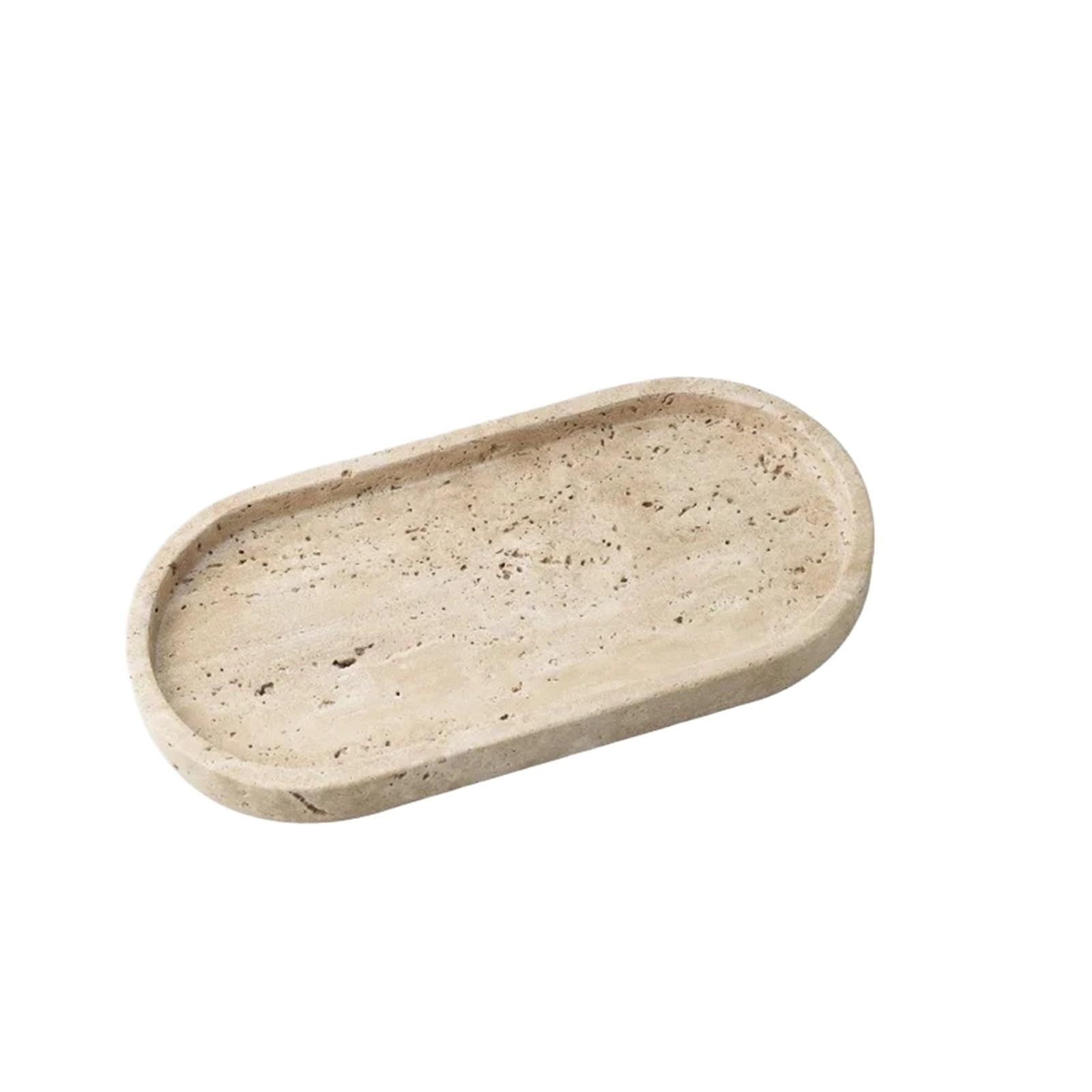 Bathroom Stone Tray Travertine Stone Tray for Bathroom Vanity Dresser and Kitchen Sink Marble Dish for Jewelry Makeup Perfume(24.5x12x2cm)