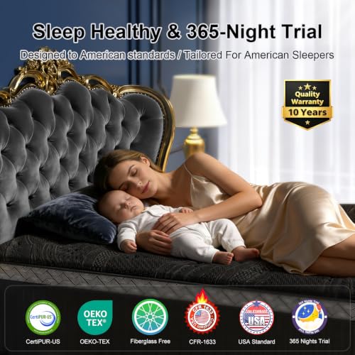 Image of 16 Inch Queen Size Mattress, Upgraded Luxury Hybrid Queen Mattress In A Box with 7-Zone Support for Cool Night & Pressure Relief, Motion Isolation, Designed in the USA, 365-Night Trial, Medium Firm
