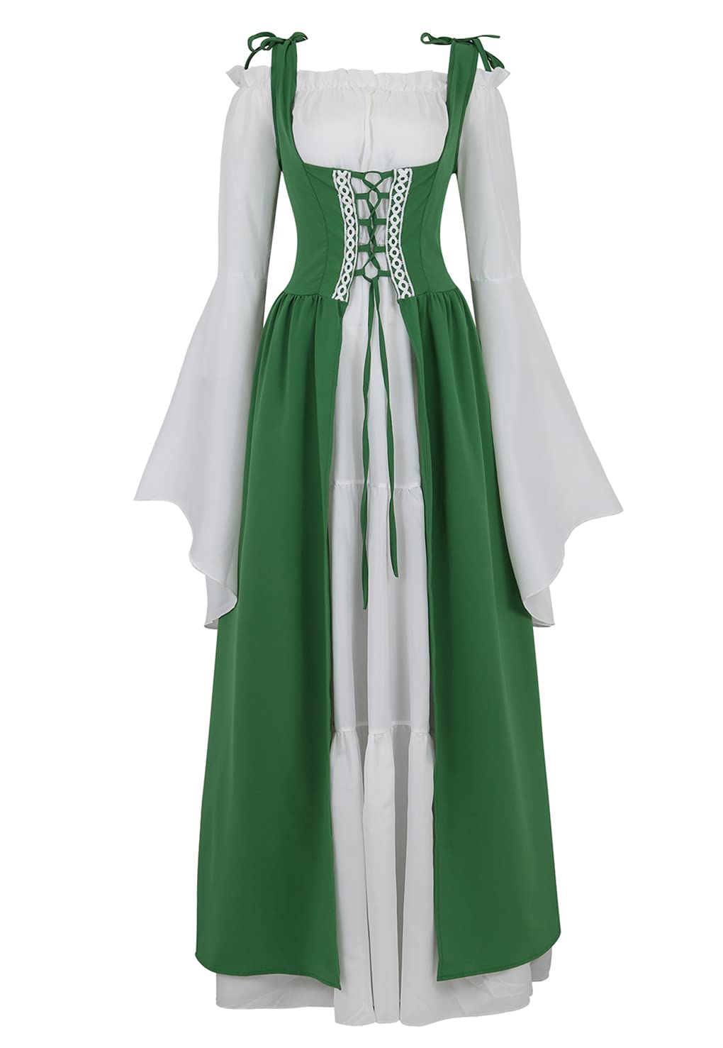 Womens Renaissance Dress Costume with Bell Sleeves and Lace Up Front
