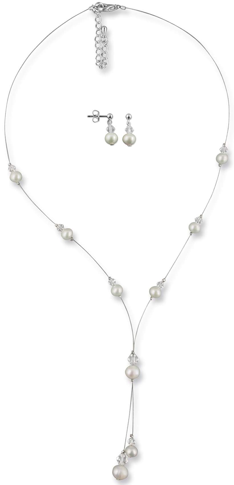 Rivelle Parure di gioielli da donna con perle d'acqua dolce e cristalli Swarovski, collana per matrimonio e confezione regalo