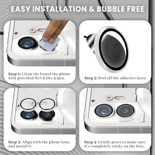 Image of ArmourPro Camera Rings Tempered Glass for Nothing Phone 2, Tough HD Individual Aluminum Alloy Rings 9H Camera Cover, Scratch-Resistant,Camera Lens Protection| Silver, 1 Pack