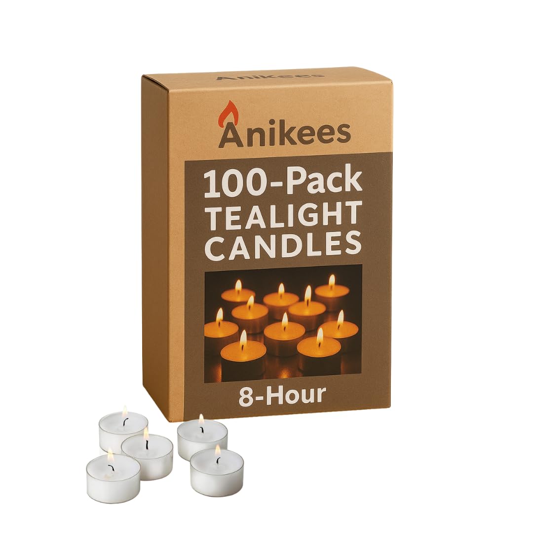 Anikees Unscented Tea Light Candles - 8 Hours, Smokeless, Perfect for Any Occasion, Ideal for ambiance, Eco-Friendly, (100)